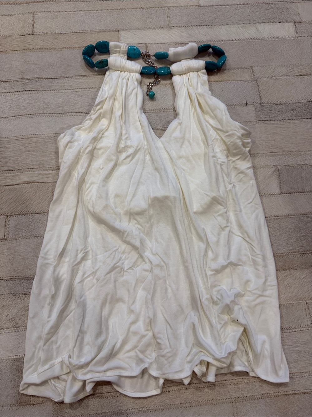 Sky Ivory Halter Tank with Turquoise Stines Accent
